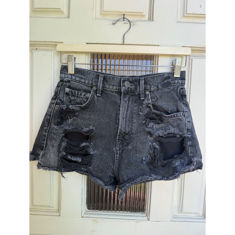 AGOLDE Jaden High Rise Distressed Denim Shorts Washed Black A038-2065 Size 25